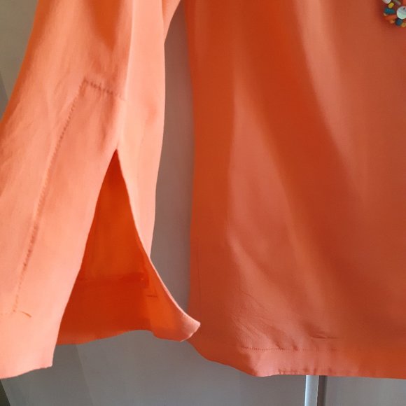 👚Trina Turk  100% Silk Orange Beaded V Neck Tunic Top Blouse - Picture 13 of 14